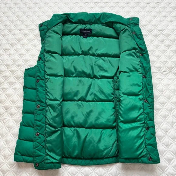 Lands' End Down Puffer Vest Snap Button Emerald Green Size Small - Picture 7 of 13
